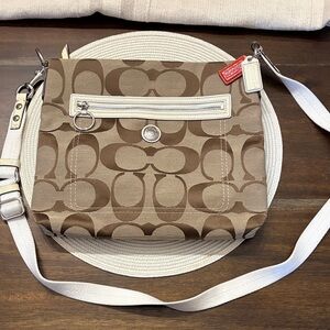 Coach Tan and Cream Signature Crossbody Bag